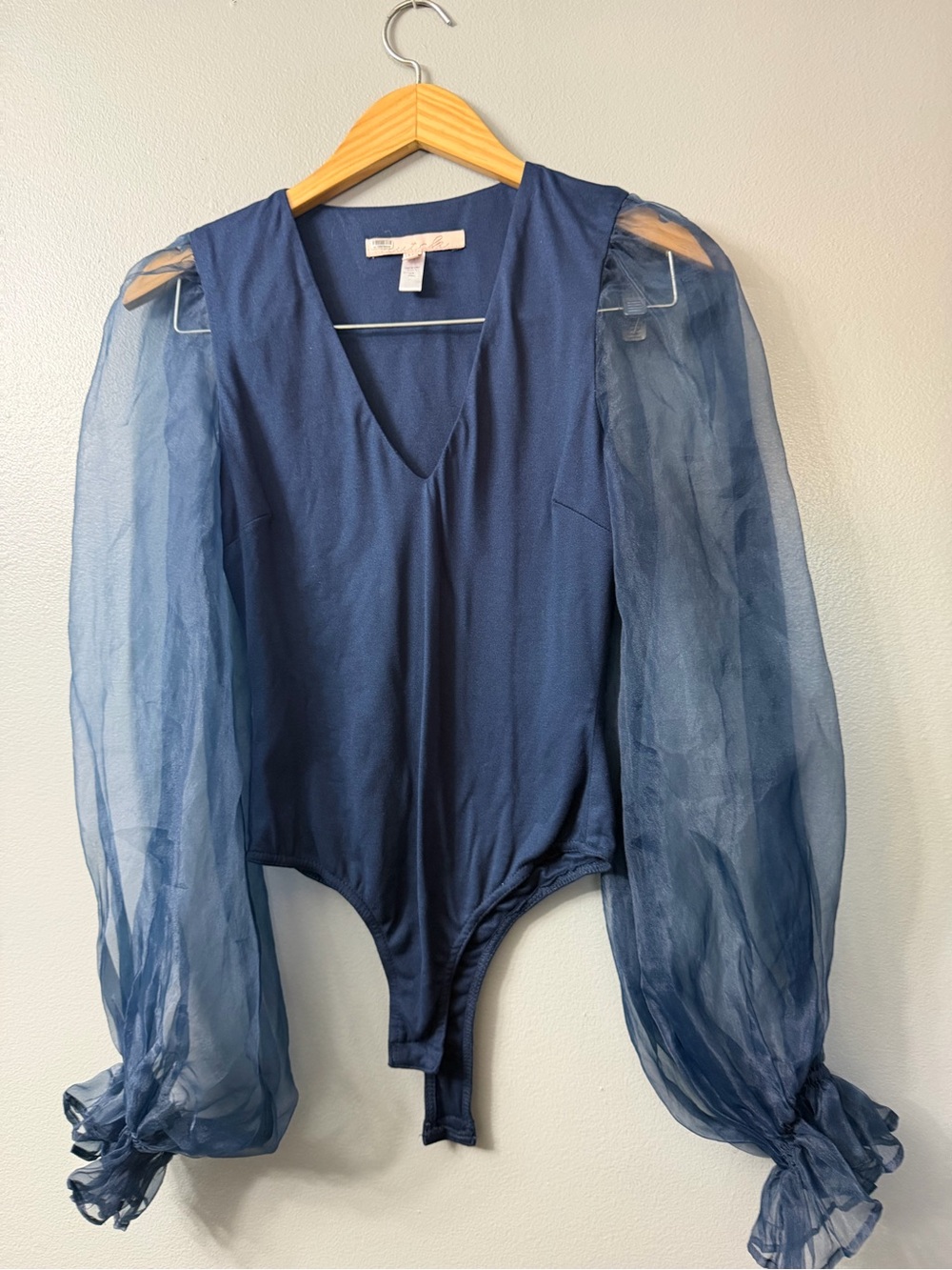 hutch  Anthropologie navy blue sheer puff sleeve body suit XS